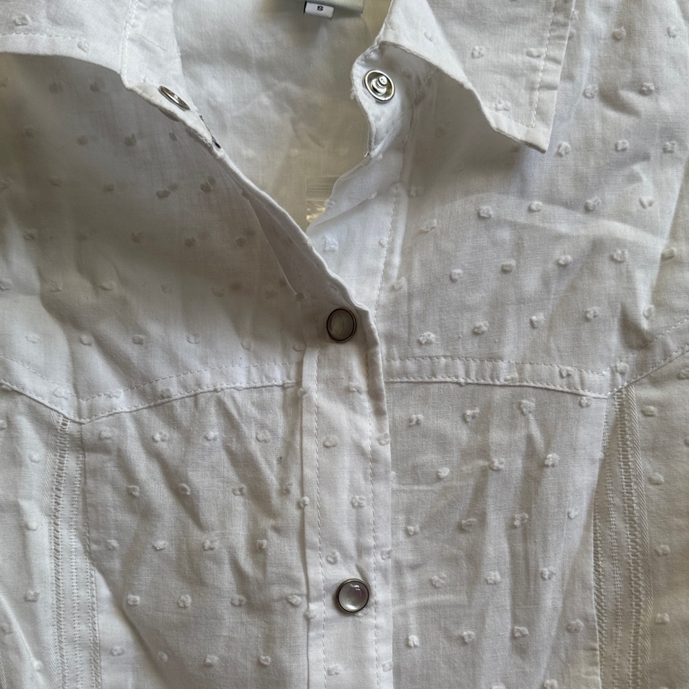 Source Unknown White Textured Button-Down Shirt - image 4